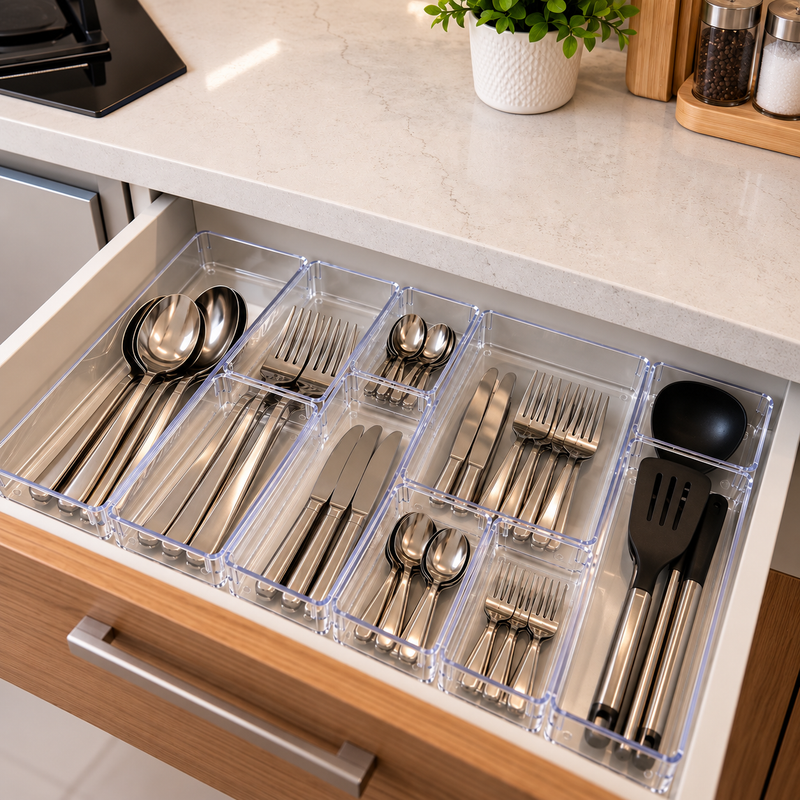 Kit Organizador de Gavetas Modular Acrílico Transparente 10 Peças