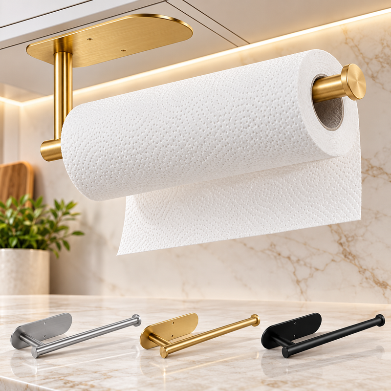 Suporte de papel toalha de aço inoxidável para cozinha.