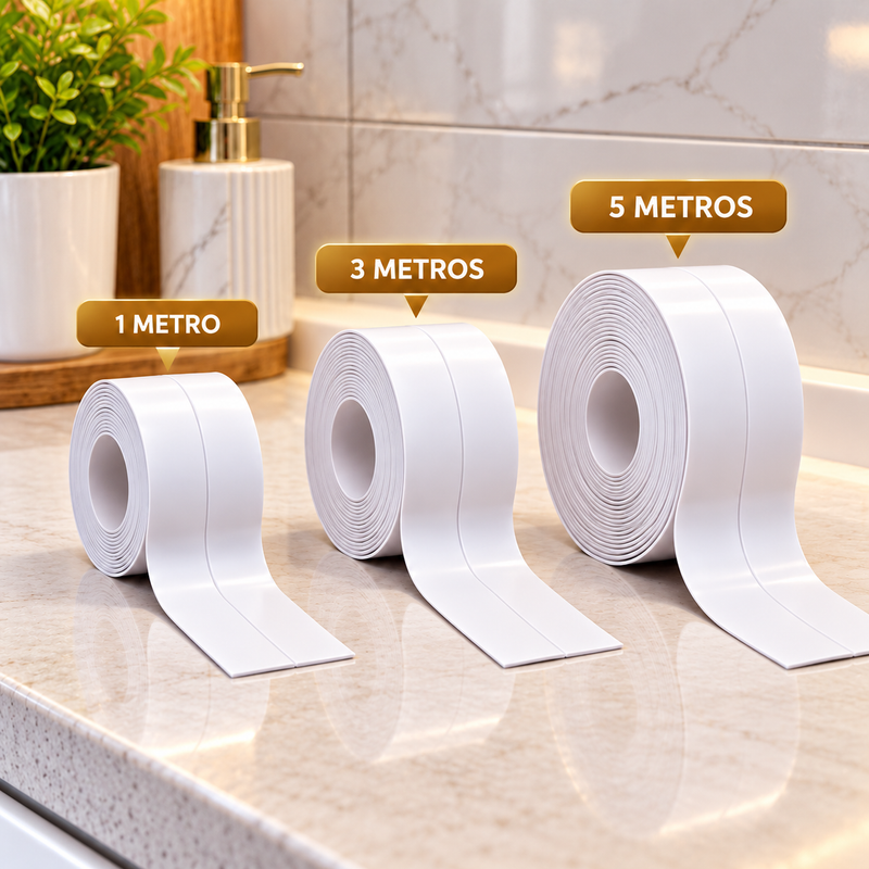 Fita Selante PVC Impermeável Autoadesiva para Pia, Banheiro e Cozinha – 1, 3 e 5 Metros