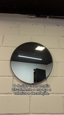 Espelho Adnet Redondo Couro Costurado Suporte Fixação 60cm 50cm 40cm 30cm Sala Quarto Banheiro Hall