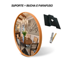 Espelho Adnet Redondo Couro Costurado Suporte Fixação 60cm 50cm 40cm 30cm Sala Quarto Banheiro Hall