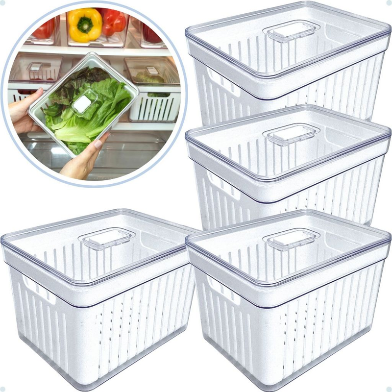 Kit 1,2 e 4 Organizador de Geladeira 3,8 Litros Cesto ou 2,8 Com Tampa Multiuso Alimento Verdura e Vegetal