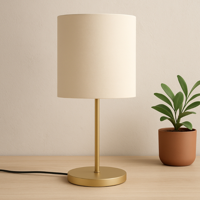 Abajur de Mesa Decorativo Cilíndrico Cúpula Tecido E27 Bivolt
