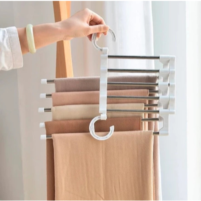 KIT 1/2/3/4 unidades Cabide Para Calças Organizador Aço Inox Multifuncional Retrátil 5 em 1